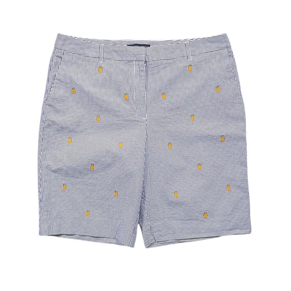 Brooks Brothers Women’s 14 Blue White Seersucker Pineapple Bermuda Shorts Cotton